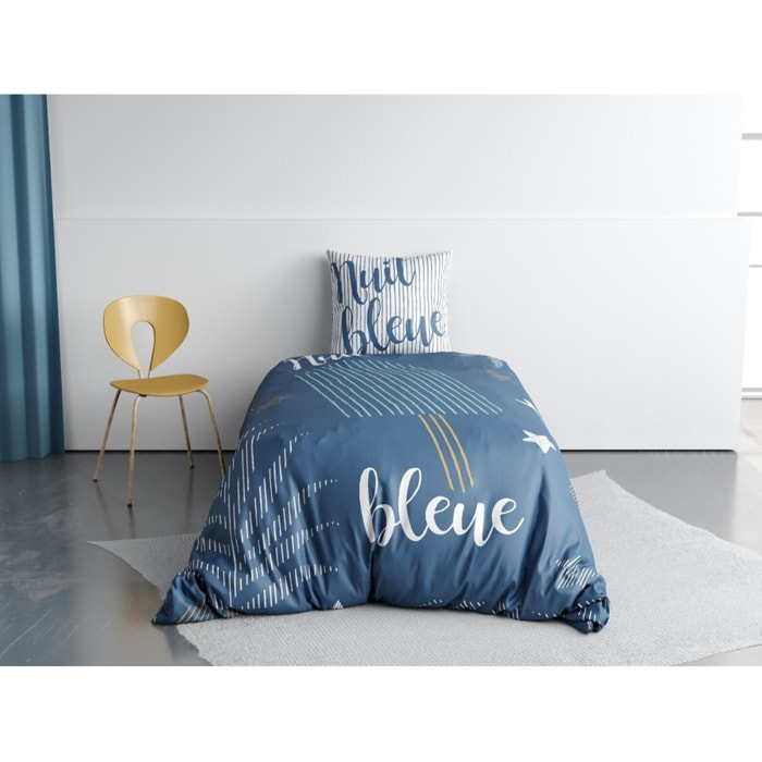 Parure Housse De Couette 2pcs 100% Coton 47fils Nuit Bleue
