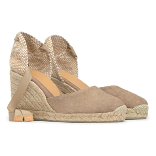 Alpargatas de cuña de mujer Carina en algodón orgánico acabado lavado, cierre mediante lazada