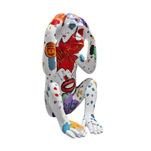 Statue singe blanc assis en résine multicolore H40cm - WHAT