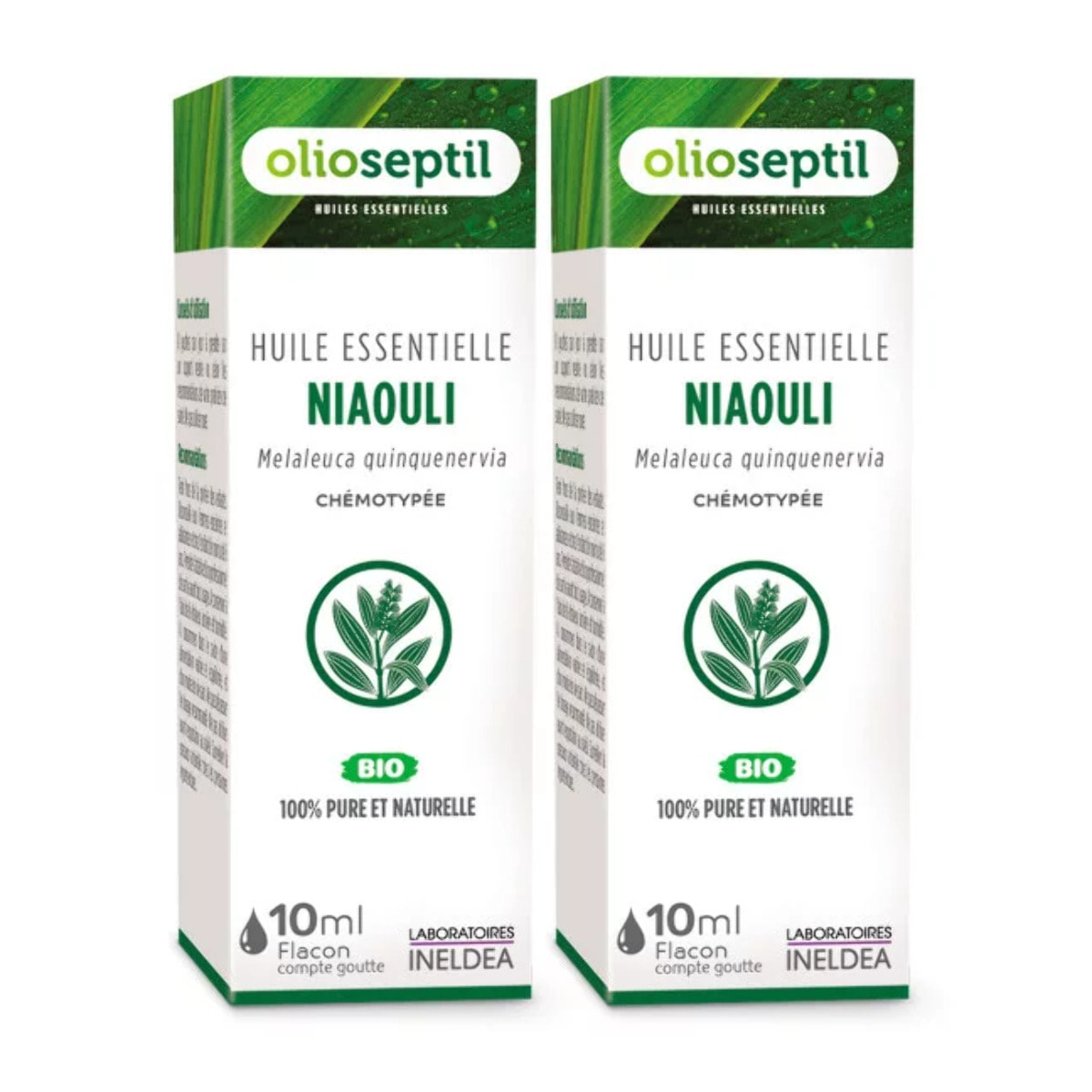 OLIOSEPTIL - Huile essentielle de Niaouli - 100% Pure et naturelle - BIO - HEBBD (biochimiquement et botaniquement définie) - 100% origine naturelle - 2 Flacons 10ml