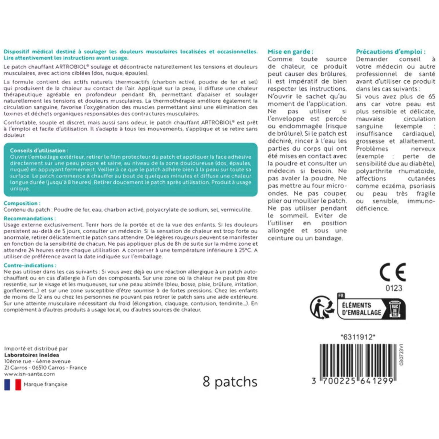 ISN - Ineldea Santé Naturelle Artrobiol Plus & Artrobiol Patchs chauffants - Confort & Mobilité Articulaire - Soulagement des douleurs & tensions musculaires