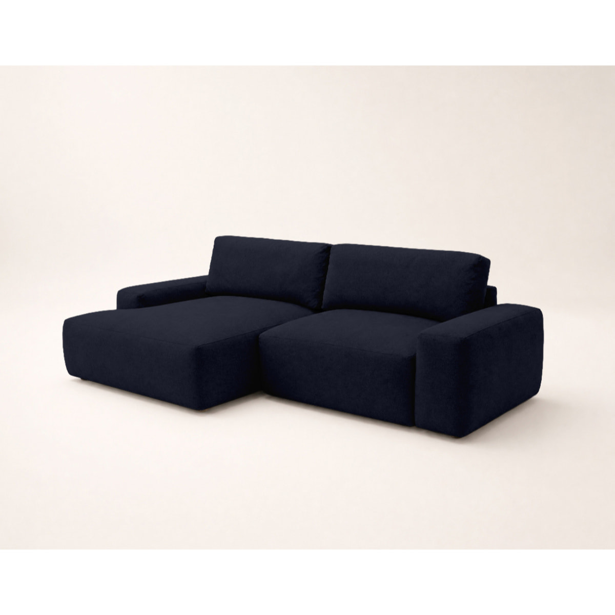 Tama - Canapé d'angle gauche 4 places convertible avec coffre en tissu - Bleu marine