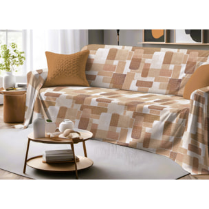 Telo Arredo Copritutto Grand Foulard Copridivano Copriletto 100% Cotone Disegno Brick Arancione