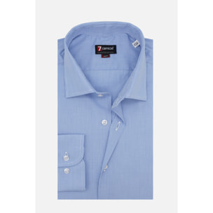 Camicia Uomo 1 Bottone Francese Slim Popeline Quadro Piccolo Blu\Bianco