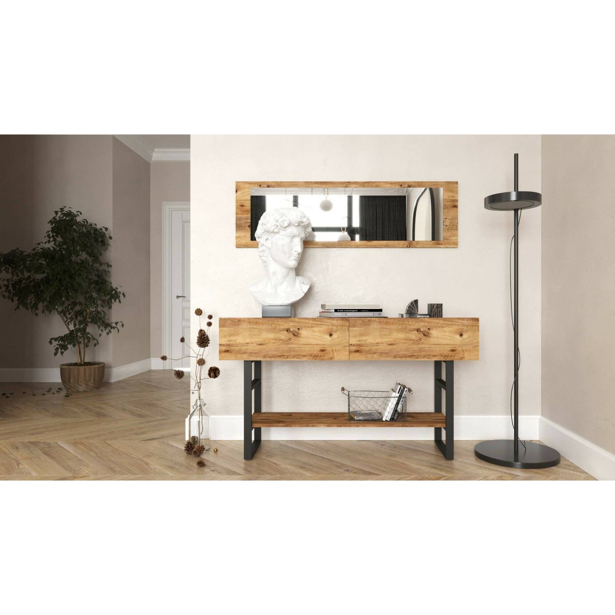 Consolle Izo, Tavolo multiuso, Mobiletto d'appoggio, Scrivania da corridoio, 139x43h76 cm, Quercia
