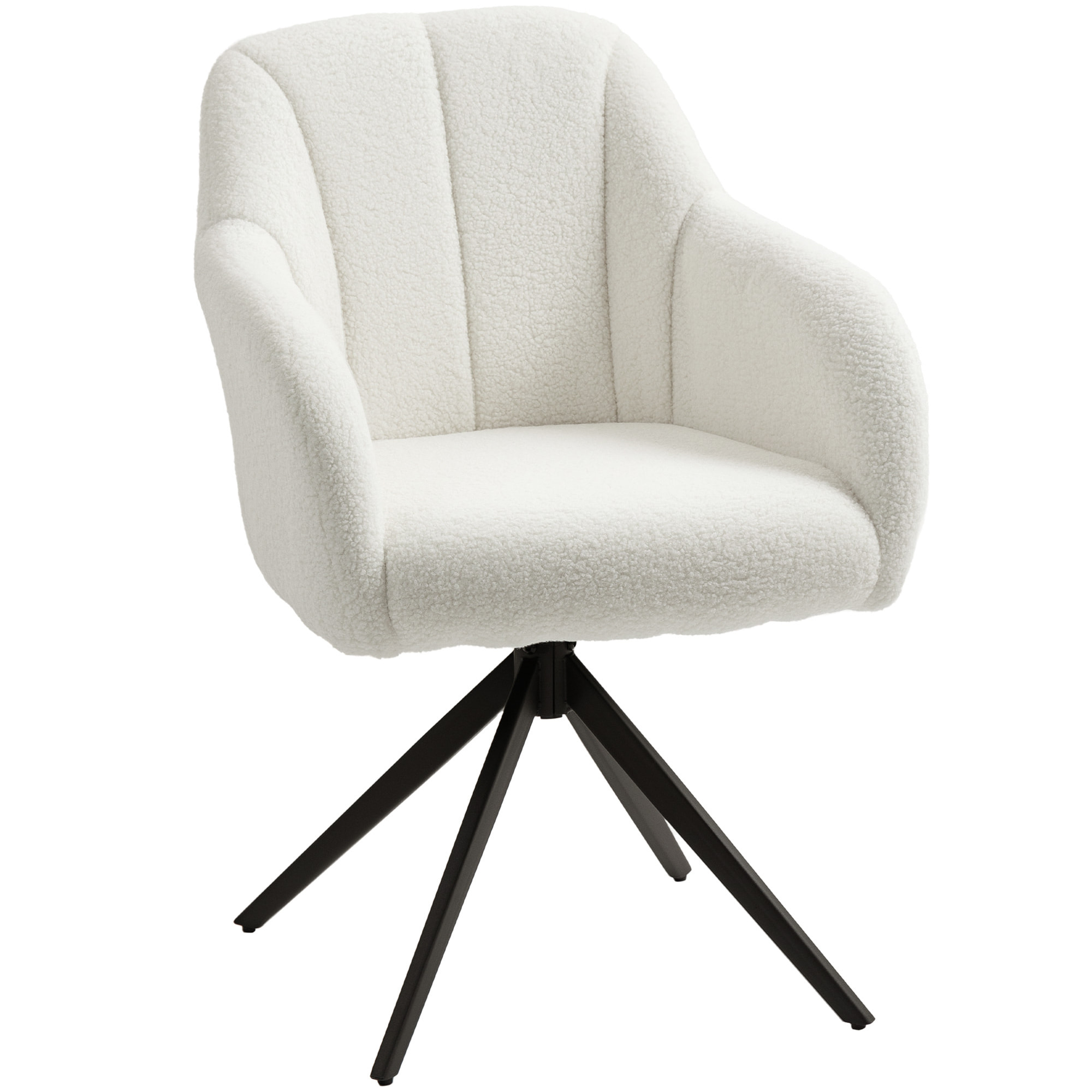 Fauteuil design piètement acier noir 4 branches effet laine bouclée blanc