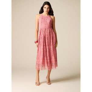 Oltre - Vestito flare midi in pizzo - Rosa