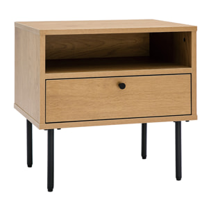 Table de chevet avec rangements finition bois clair chêne et métal noir PERNELLE