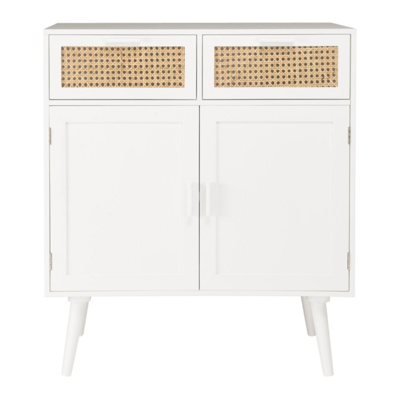 SANDRO - Buffet blanc 2 portes 2 tiroirs cannage naturel