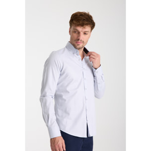 camicia uomo 1 bottone button down slim Jacquard Fantasia Bianco e Bianco