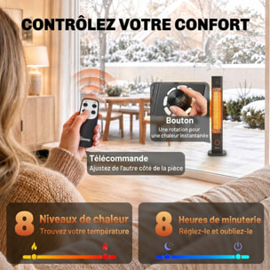 Radiateur infrarouge sur pied 2000W 8 niv. télécommande housse métal noir