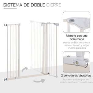 Barrera de Seguridad para Puertas y Escaleras Barrera para Perros Mascotas con Cierre Automático Extensión 17,5 cm Montaje sin Agujeros Metal 74-80/91,5-97,5x104,1 cm Blanco