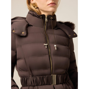 Oltre - Plumífero con capucha y cinturón en la cintura - Marrón