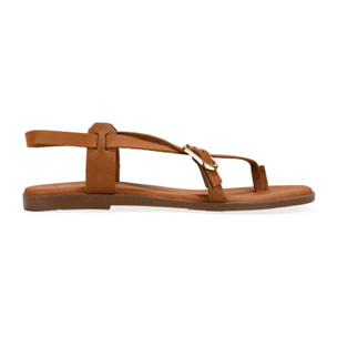 Sandalias de dedo cuero en piel con suela plana