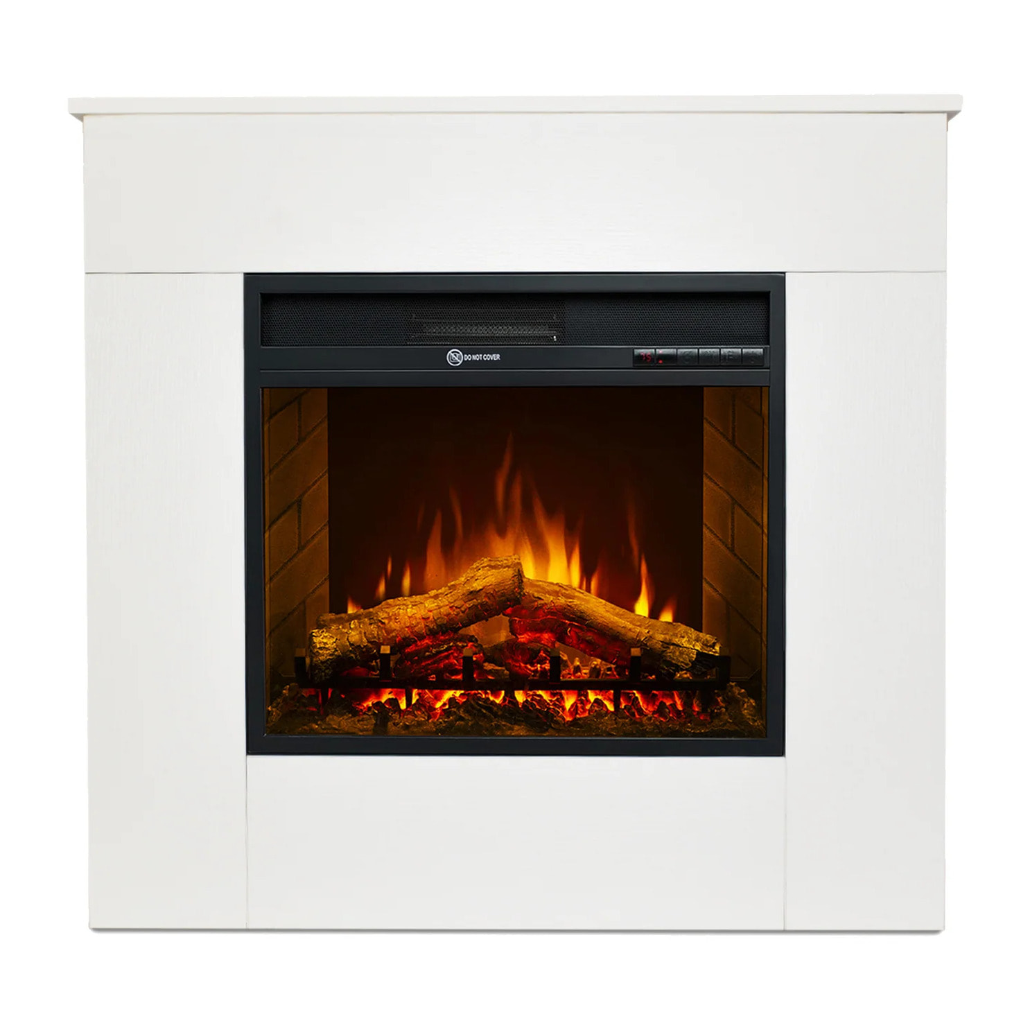 Michelangelo - Camino Elettrico da Terra con Effetto Fiamma 96x90x35 cm In Legno Bianco