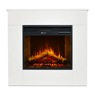 Michelangelo - Camino Elettrico da Terra con Effetto Fiamma 96x90x35 cm In Legno Bianco