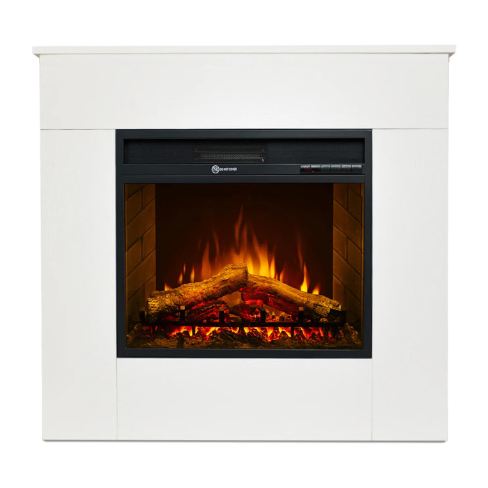 Michelangelo - Camino Elettrico da Terra con Effetto Fiamma 96x90x35 cm In Legno Bianco