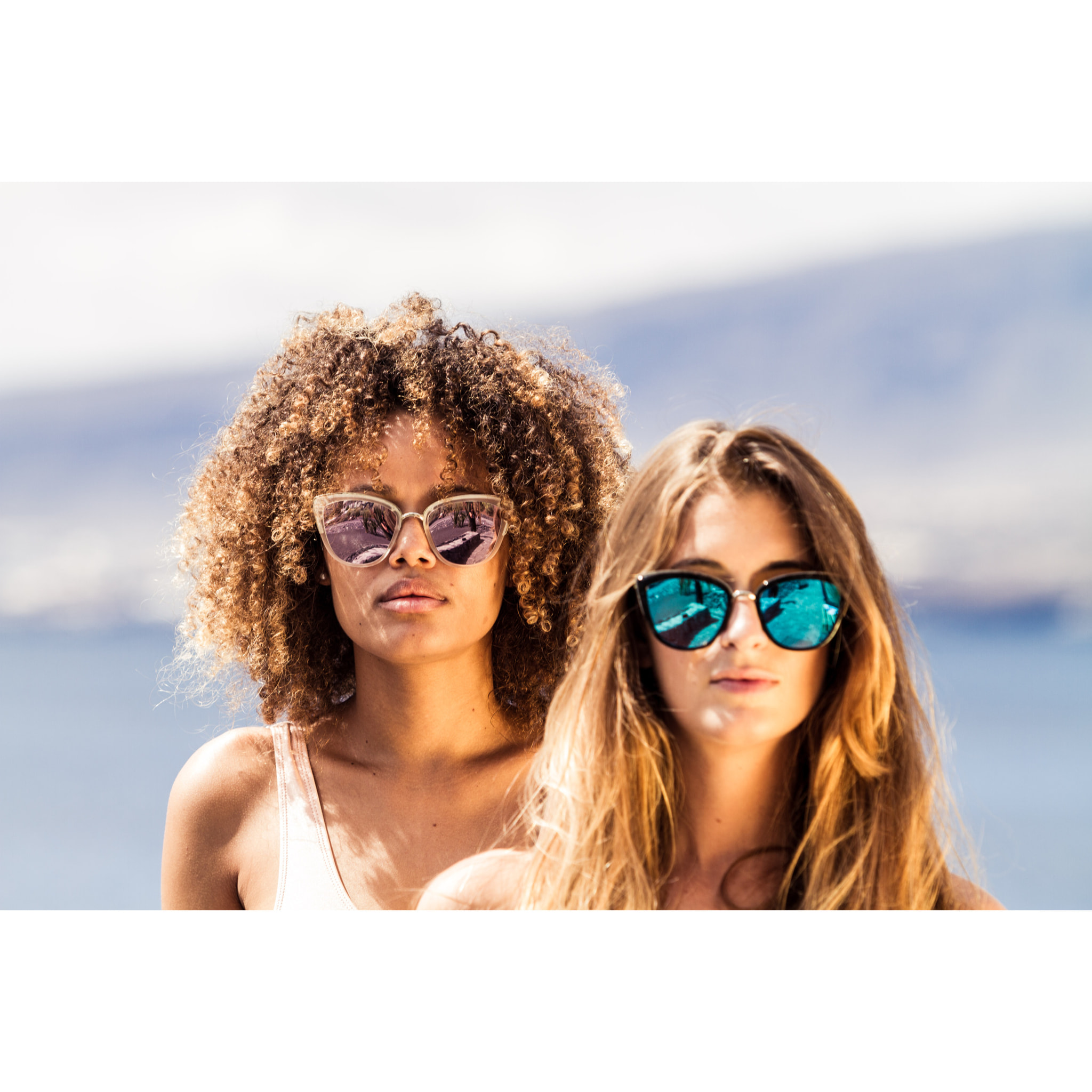 Gafas de sol OCEAN CAT EYE - Metal blanco transparente esmerilado y plateado brillante / Plana de pc ahumada con revo rosa real