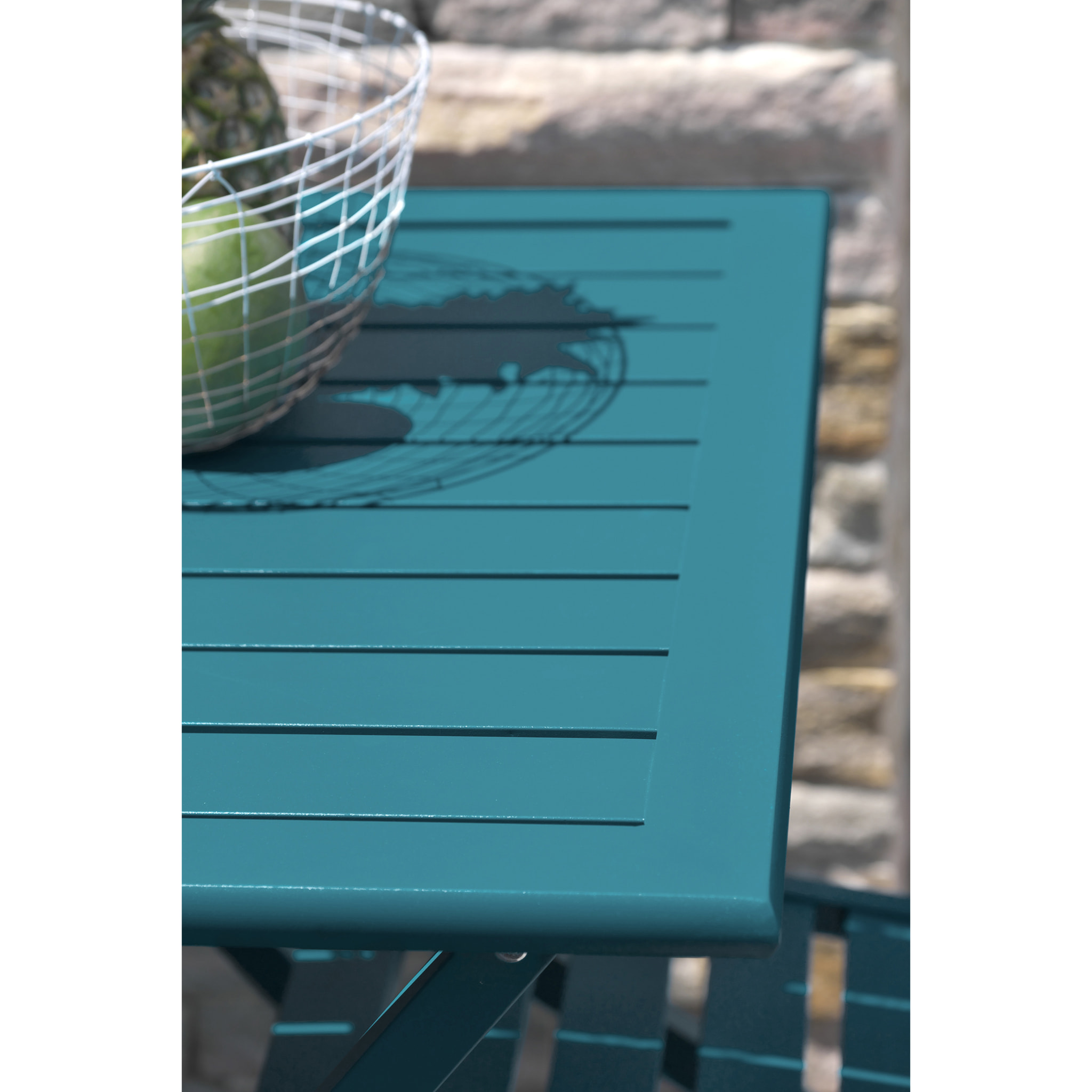 MARIUS - Table de jardin pliante en aluminium bleu canard