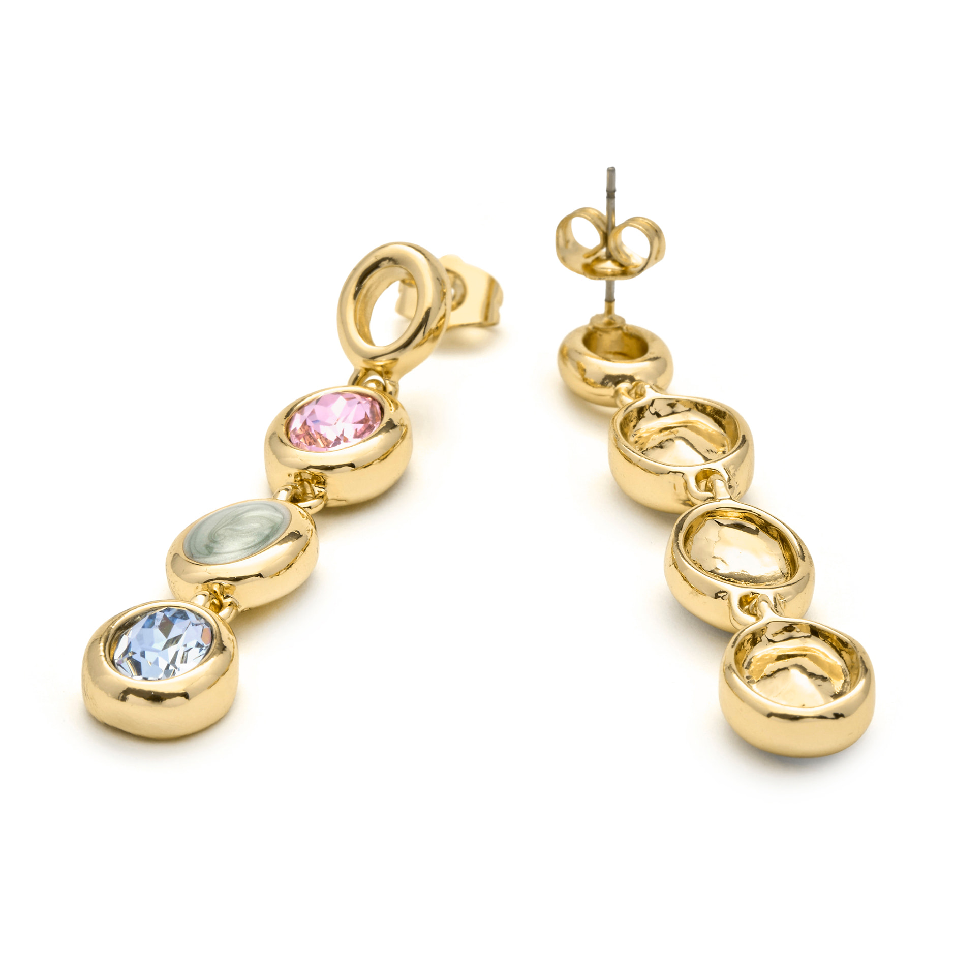 Pendientes de Cuarzo Hidrotermal Multicolor acabado en oro amarillo 18k