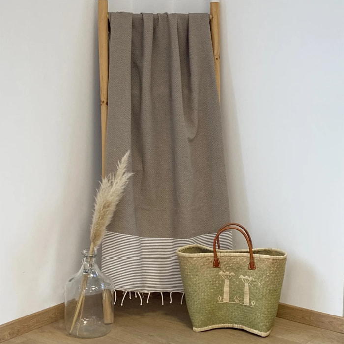 Fouta traditionnelle Mikanda Taupe 100x200 190g/m²