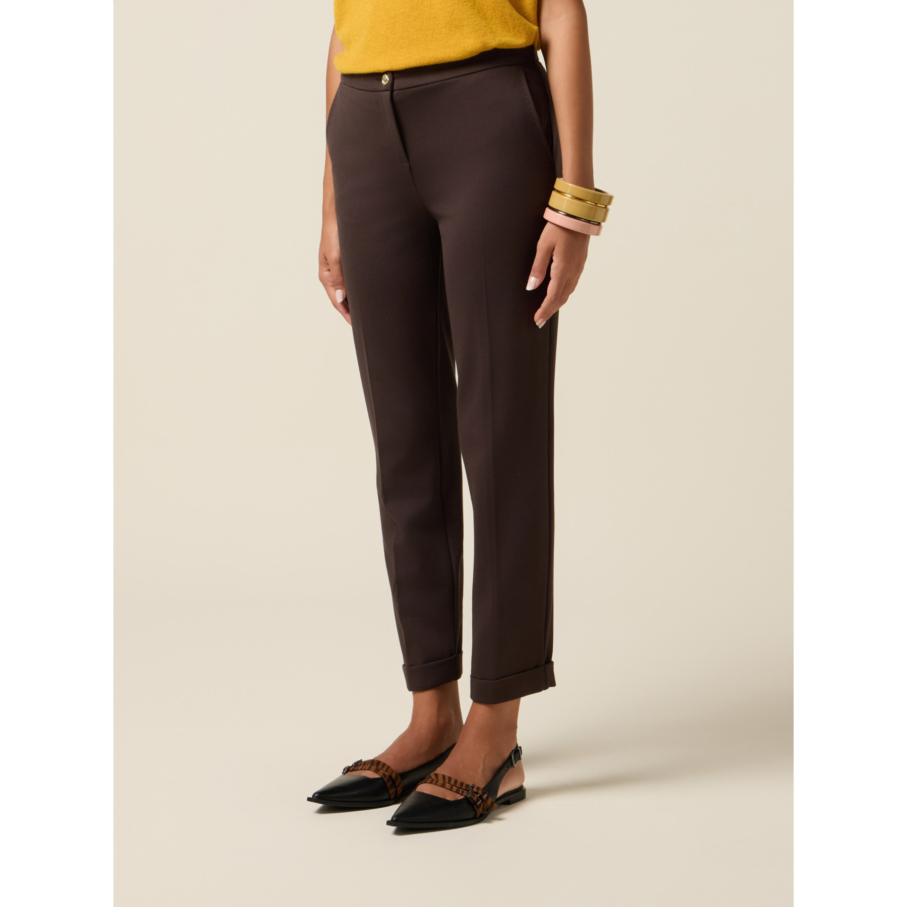 Oltre - Pantaloni a sigaretta in punto milano - Marrone