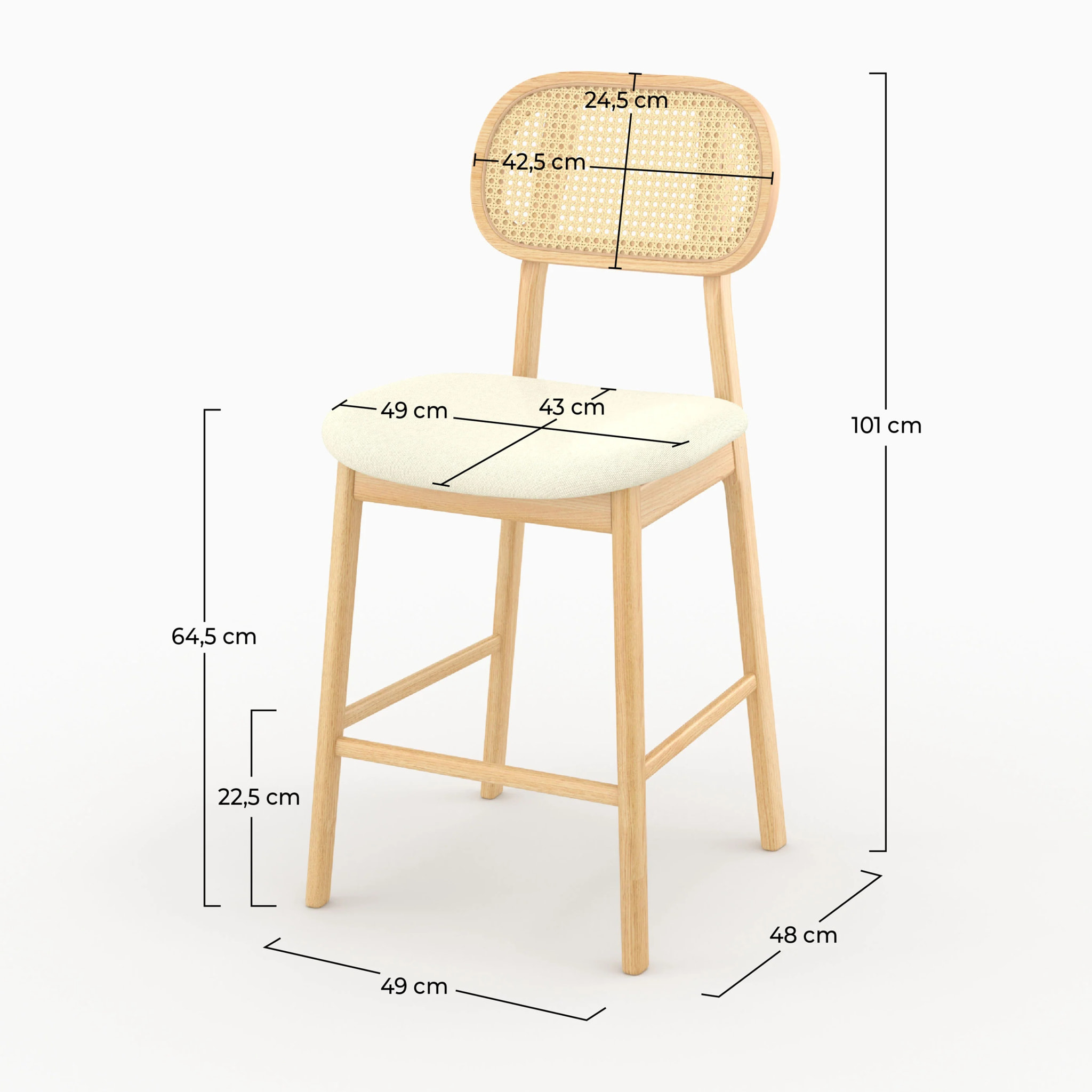 Lot de 2 chaises pour îlot central 64,5 cm en tissu beige - Maria