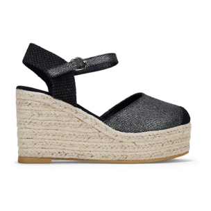 Alpargatas plomo con pulsera y cuña de esparto