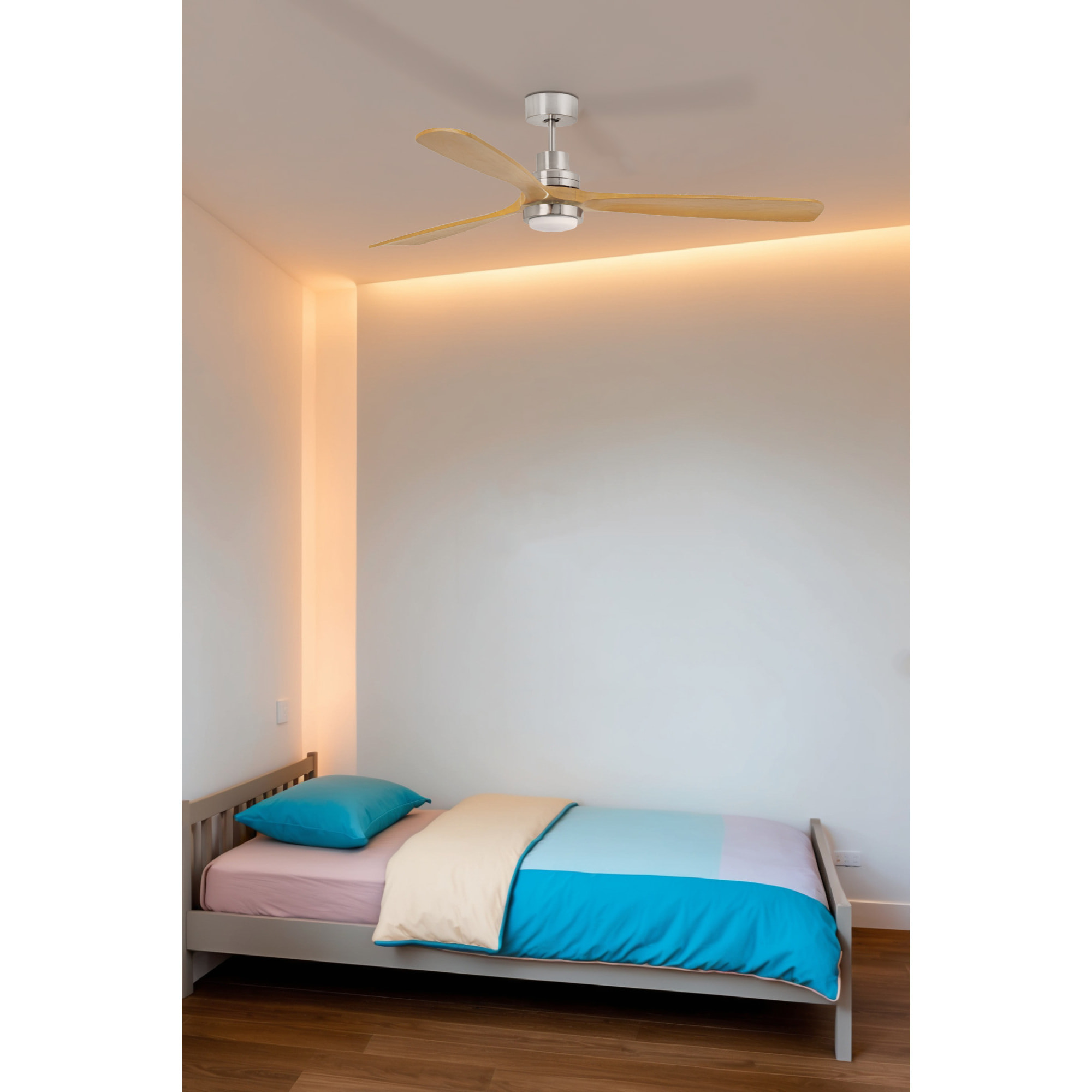 LANTAU L LED Ventilador de techo níquel mate/pino