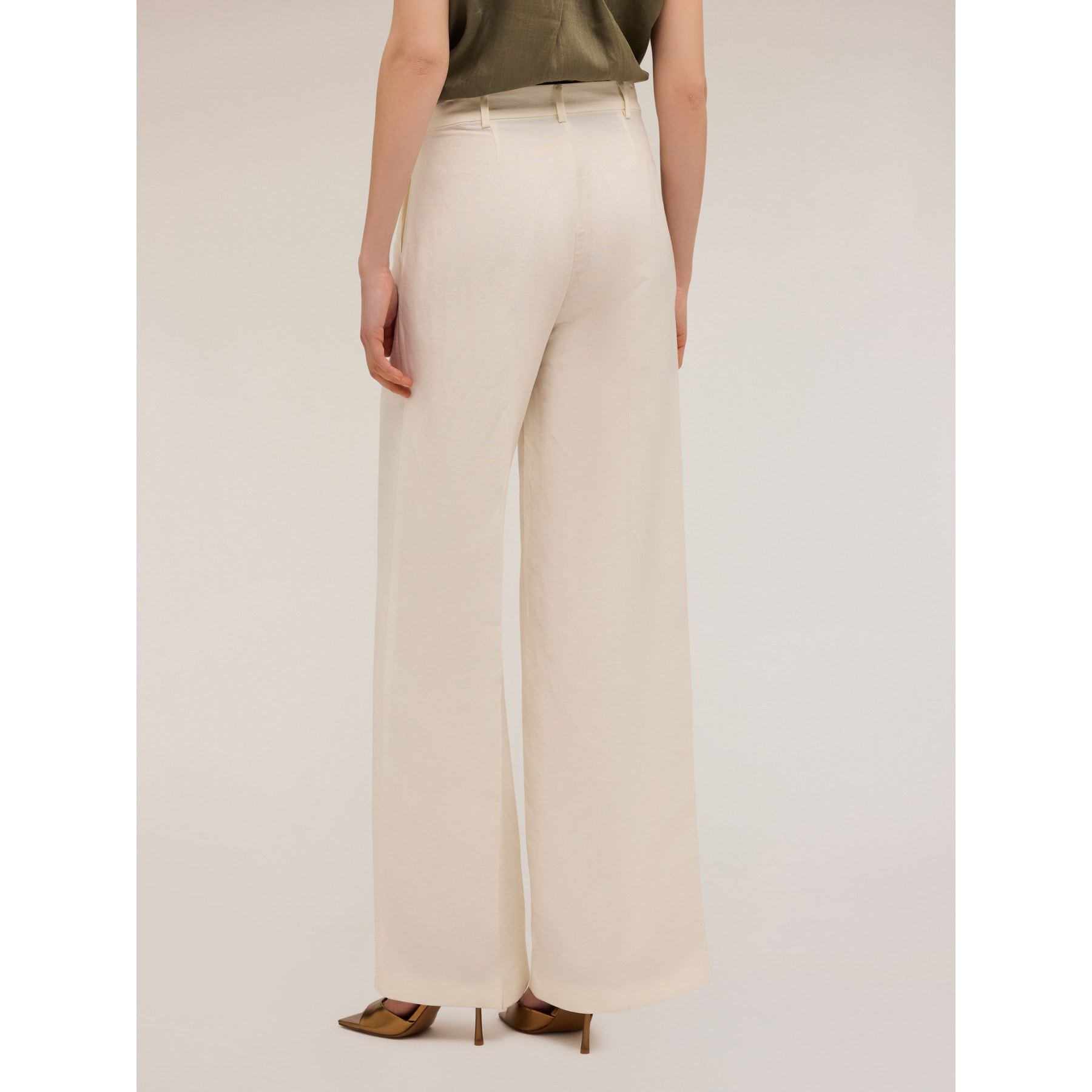 Motivi - Pantaloni wide leg misto lino - Bianco