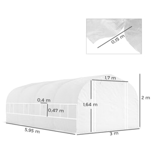 Invernadero de Exterior 6x3x2 m Invernadero de Túnel con 8 Ventanas Cubierta de PE Anti-UV y Puerta Enrollable con Cremallera Paredes Laterales con Malla Blanco