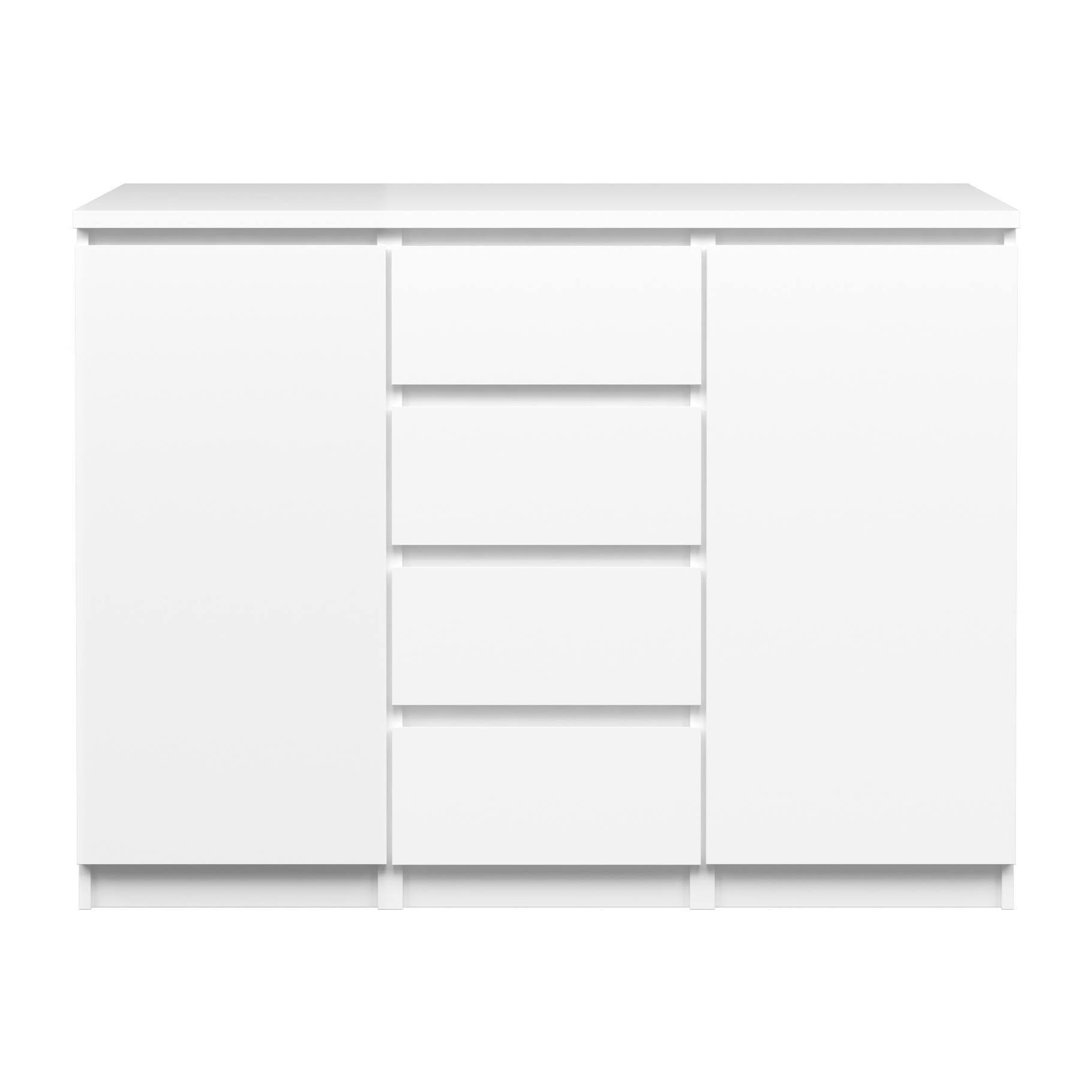 Credenza con ante e cassetti, colore bianco lucido, cm 120 x 90 x 50