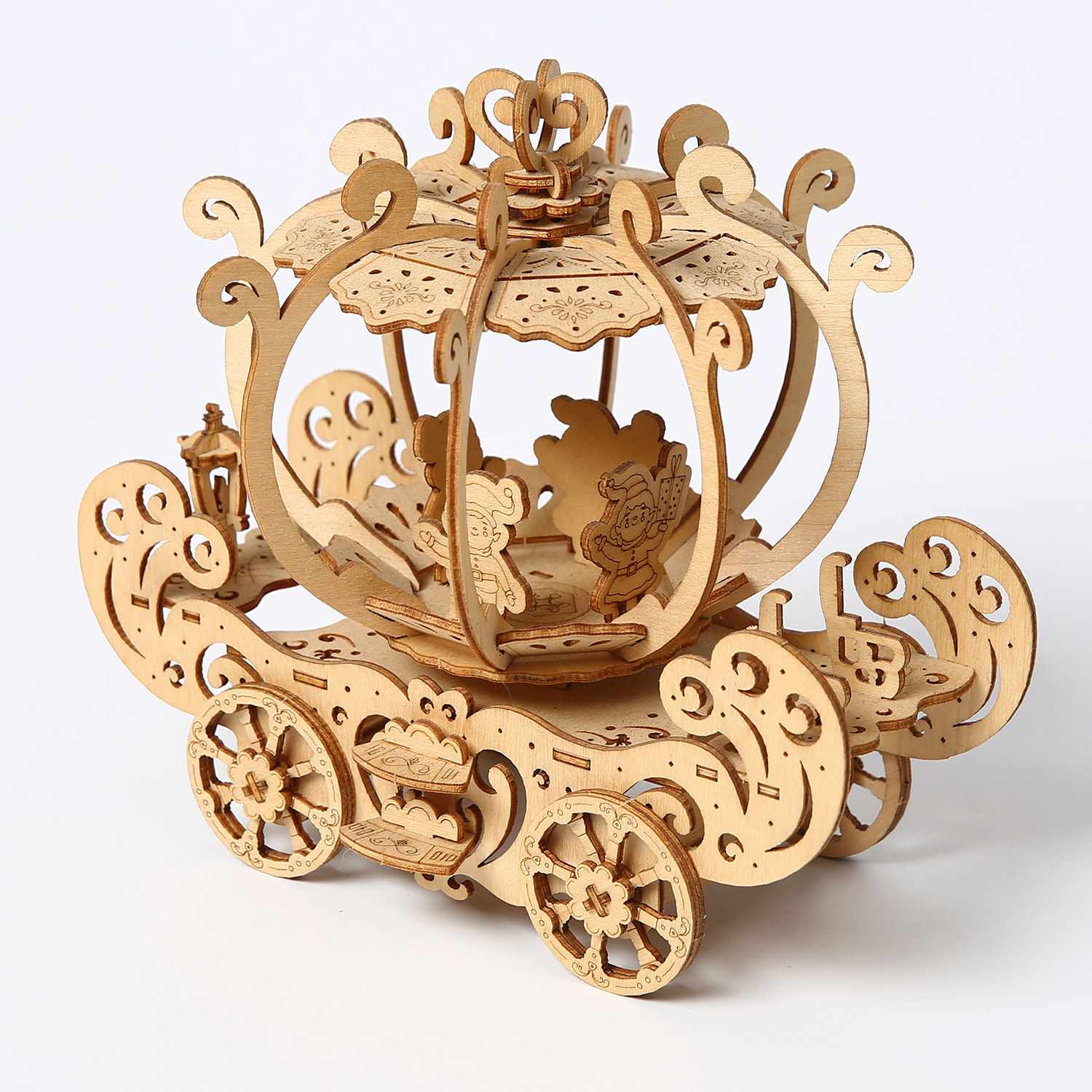 Maqueta de Madera 3D, diseño de Carruaje de calabaza con movimiento mecánico. 82 piezas.