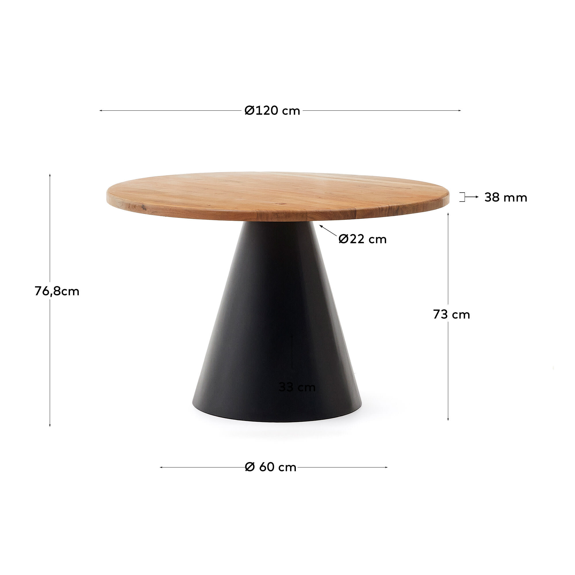 Kave Home - Tavolo rotondo Wilshire in legno massiccio di acacia e gambe in acciaio nero Ø 120 cm