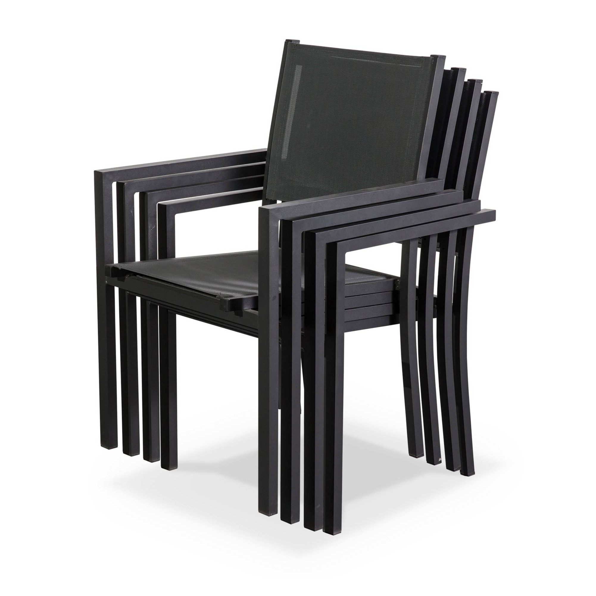 Table de jardin aluminium + 6 assises - Capua - Anthracite. gris - 6 places - 1 grande table rectangulaire. 6 fauteuils empilables