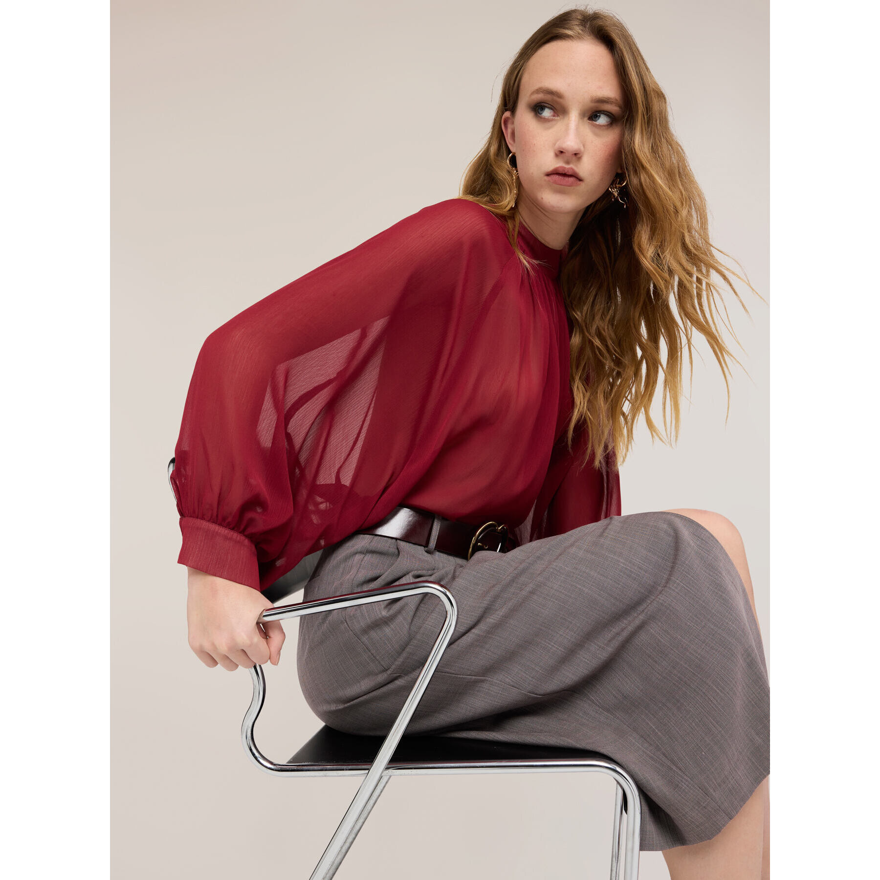 Motivi - Blusa de georgette - Burgundy