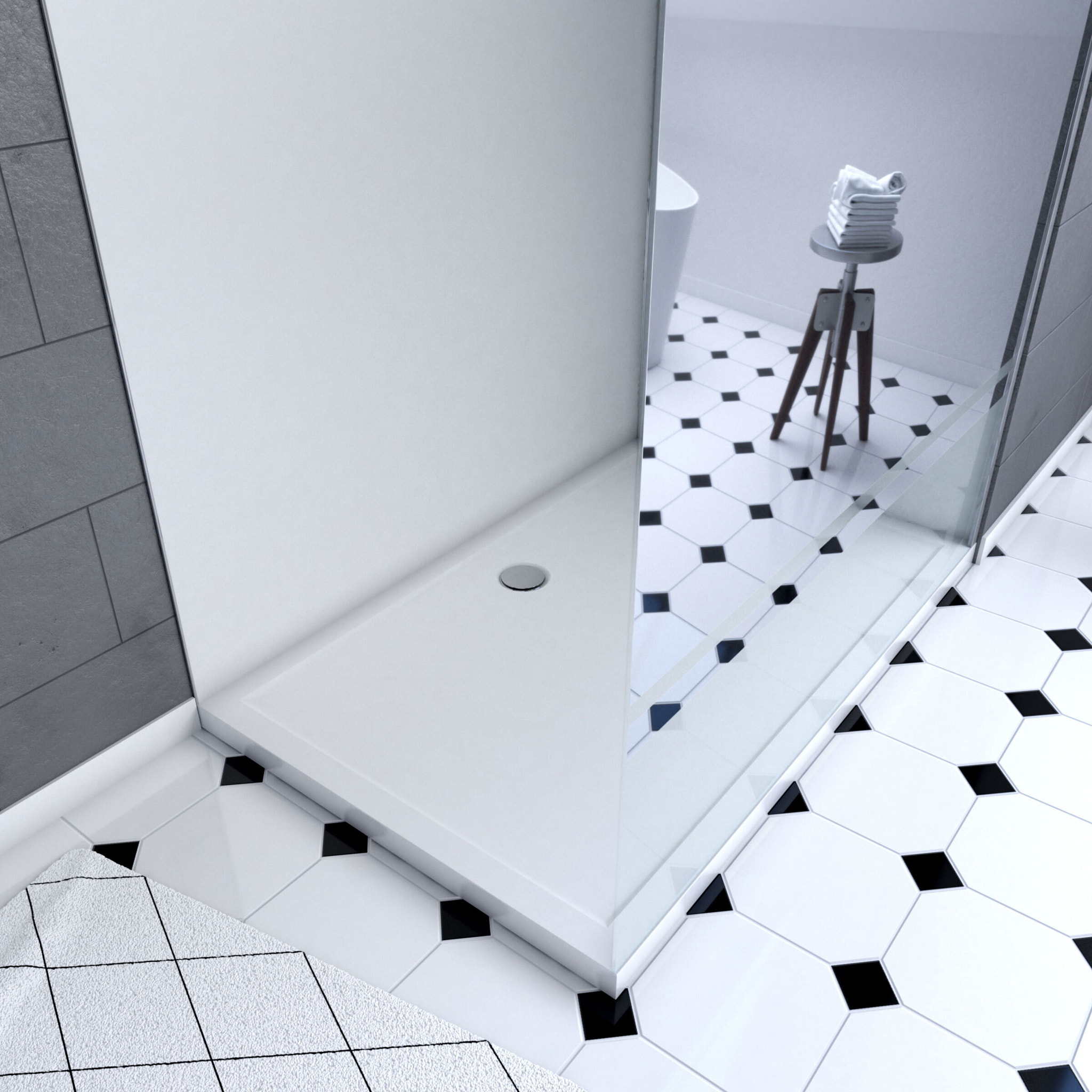 Pack douche à l'Italienne 90x120 - Kit Panneaux muraux Blanc/Chrome + receveur + Paroi Miroir 8 mm