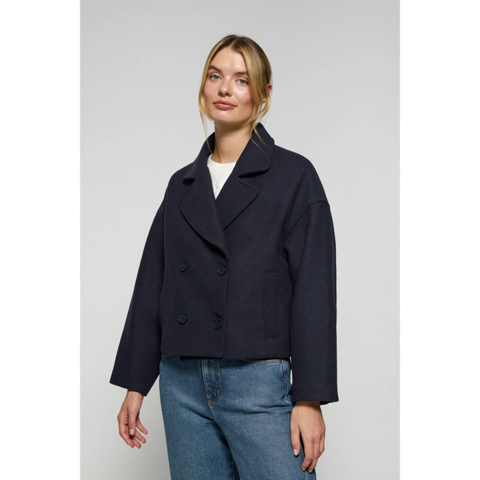 Giaccone corto Lona blu marino doppiopetto con particolari Polo Club