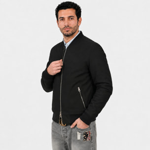 Giubbino in vera pelle di vitello scamosciata Nero-Slim Fit