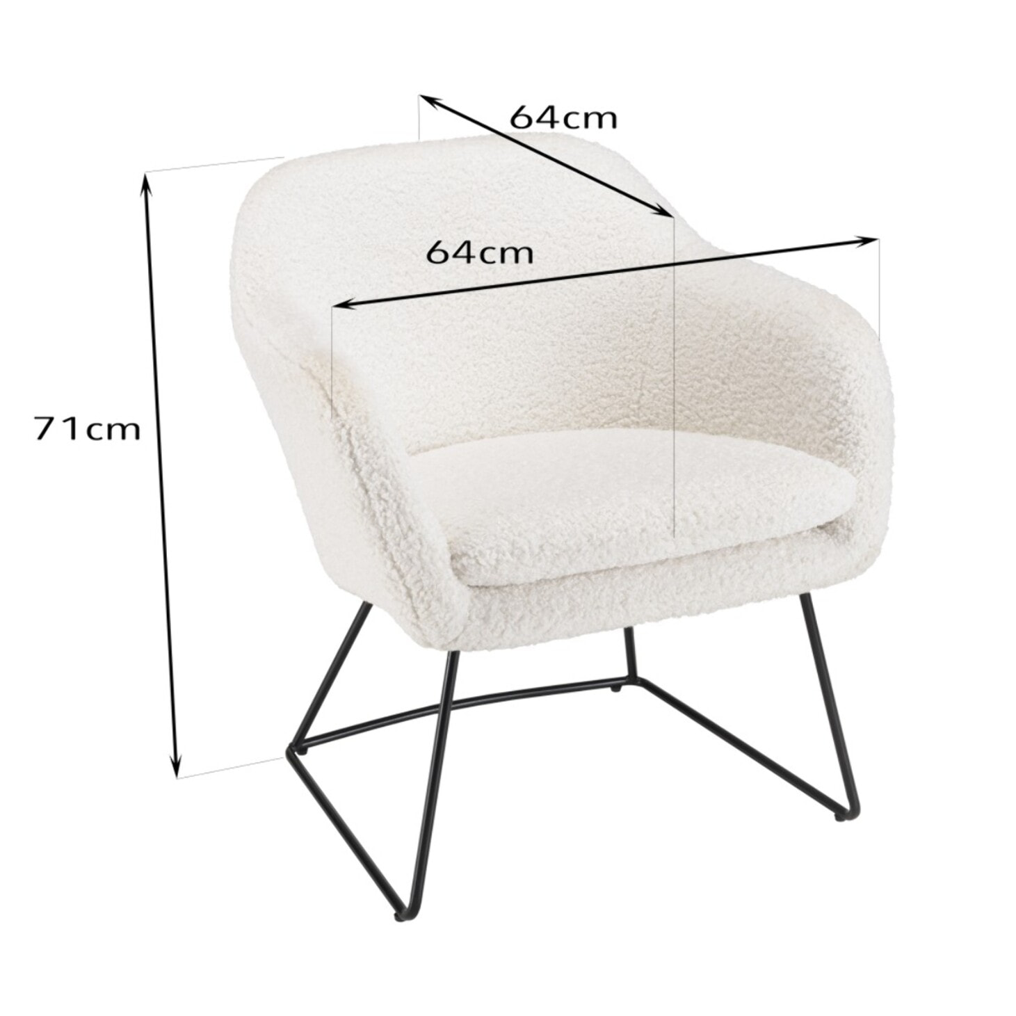 AGATHE - Fauteuil urban tissu bouclette blanc pieds évasés métal noir