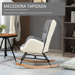 Sillón Mecedora Silla Balancín Tapizada en Lino Moderno con Respaldo Alto y Patas de Madera para Salón Dormitorio Carga 150 kg 42x46x47 cm Gris