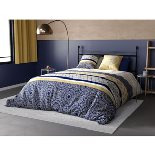 Parure housse de couette coton bleu