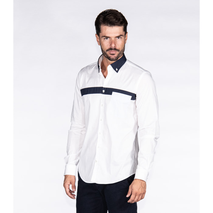 Camicia Uomo Popeline Stretch Unito Bianco