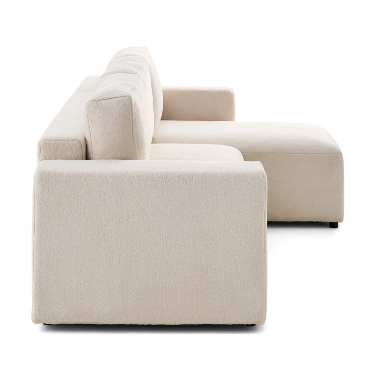 Livy - canapé d'angle réversible 4 places convertible avec coffre en fausse fourrure - Beige