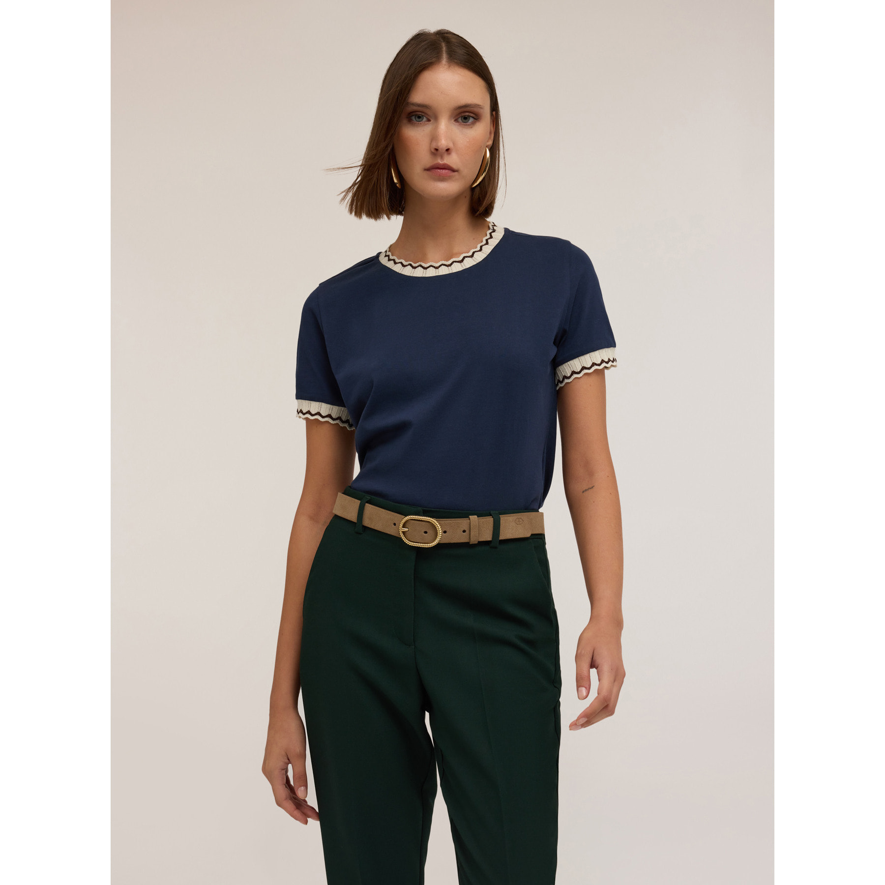 Motivi - Camiseta con bordes de punto - Azul