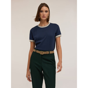 Motivi - Camiseta con bordes de punto - Azul