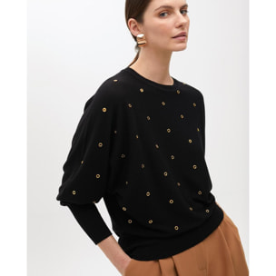 Maglione con occhielli manica cadente