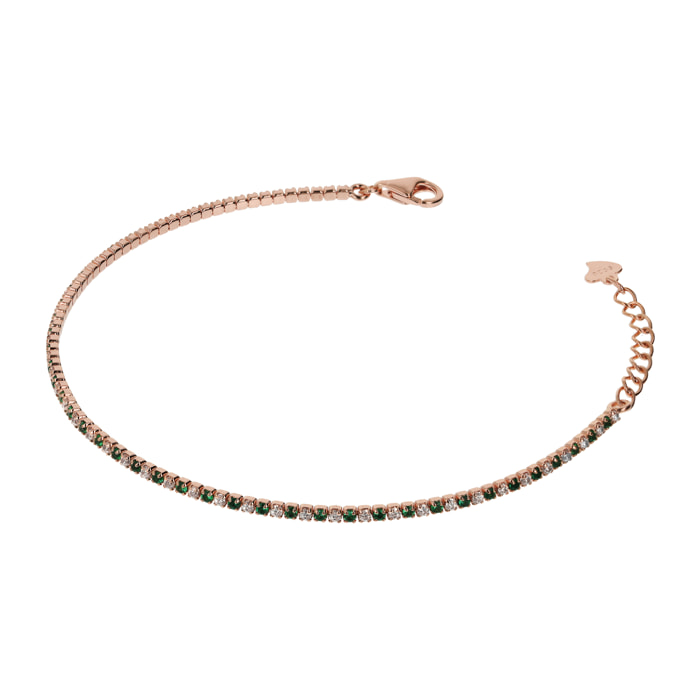 Bracciale Tennis Bicolore placcato Oro Rosa 18kt con Cubic Zirconia Verdi e Bianche