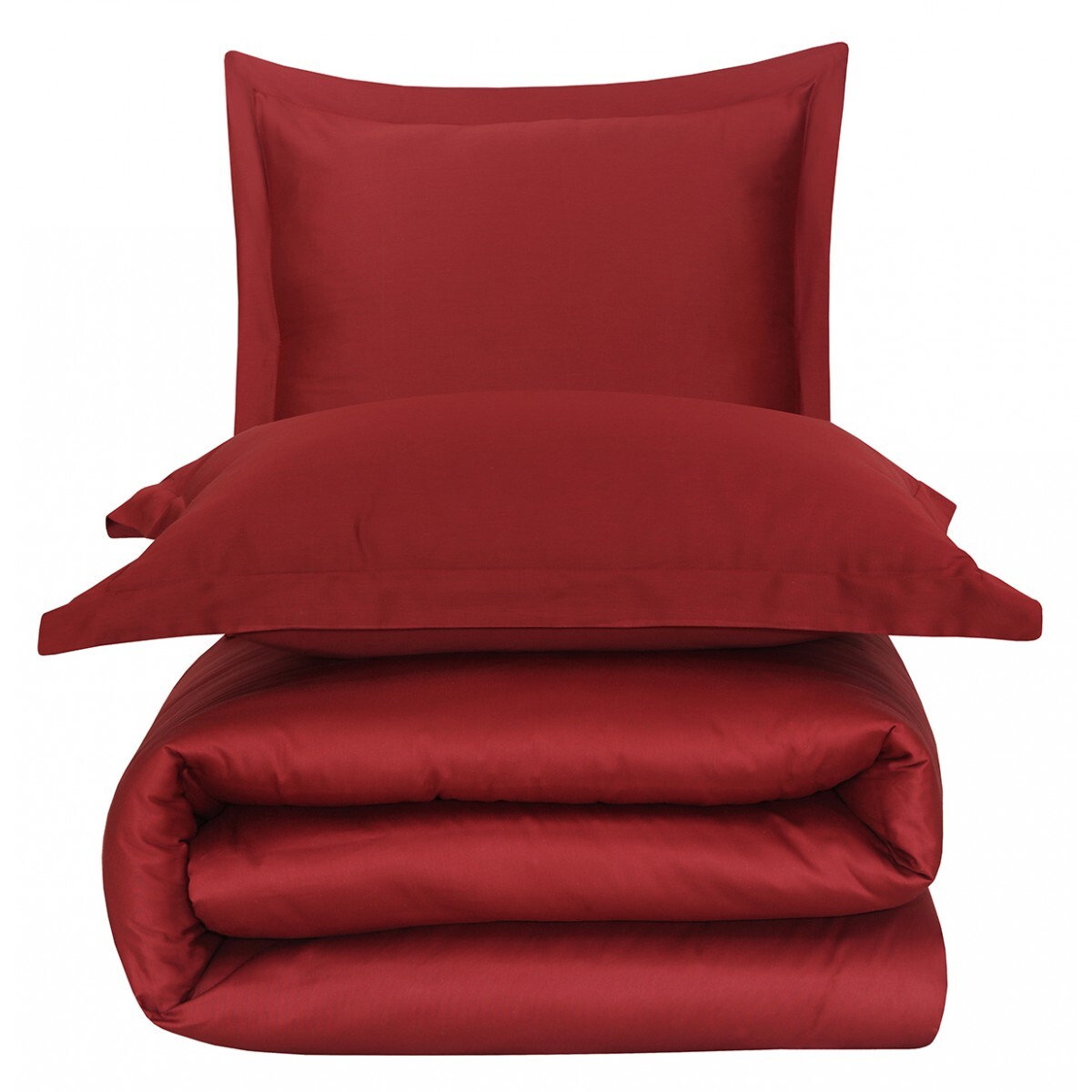 Parure housse de couette en satin de coton bordeaux