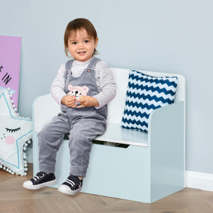 Coffre à jouets banc 2 en 1 - coffre de rangement dim. 60L x 30l x 50H cm - vérin pneumatique MDF bleu clair